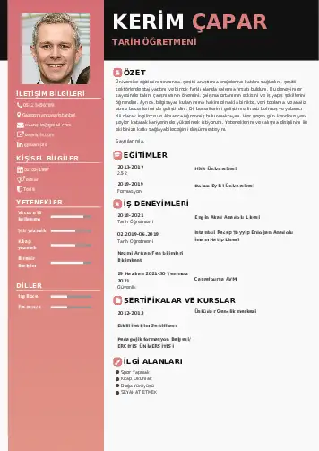 Tarih Öğretmeni Cv Örnekleri cv indir